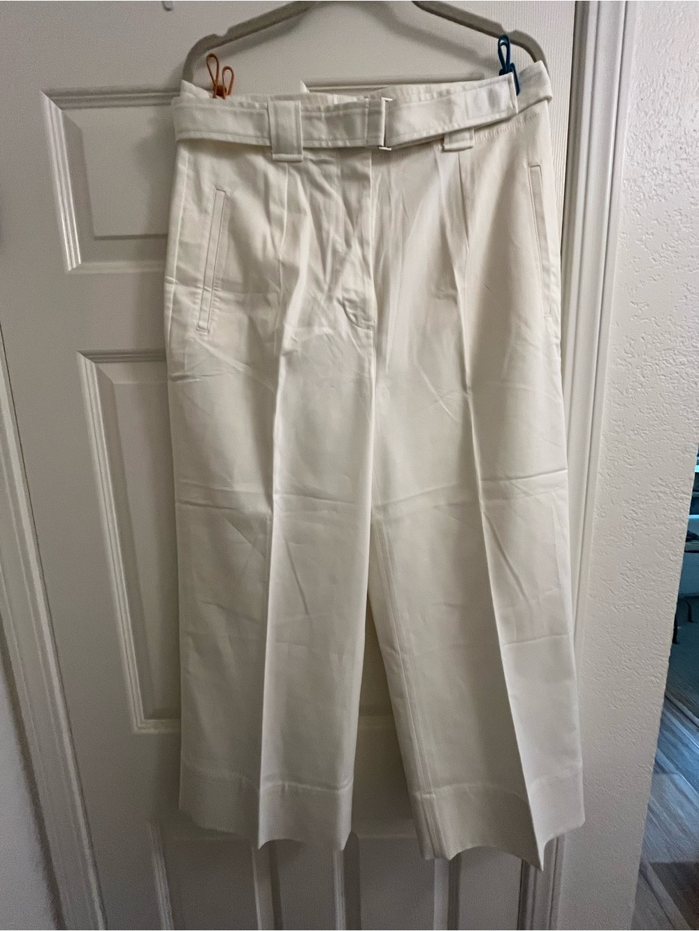 Banana Republic High-Rise Cotton Blend Wide Leg Off White Pants with Belt